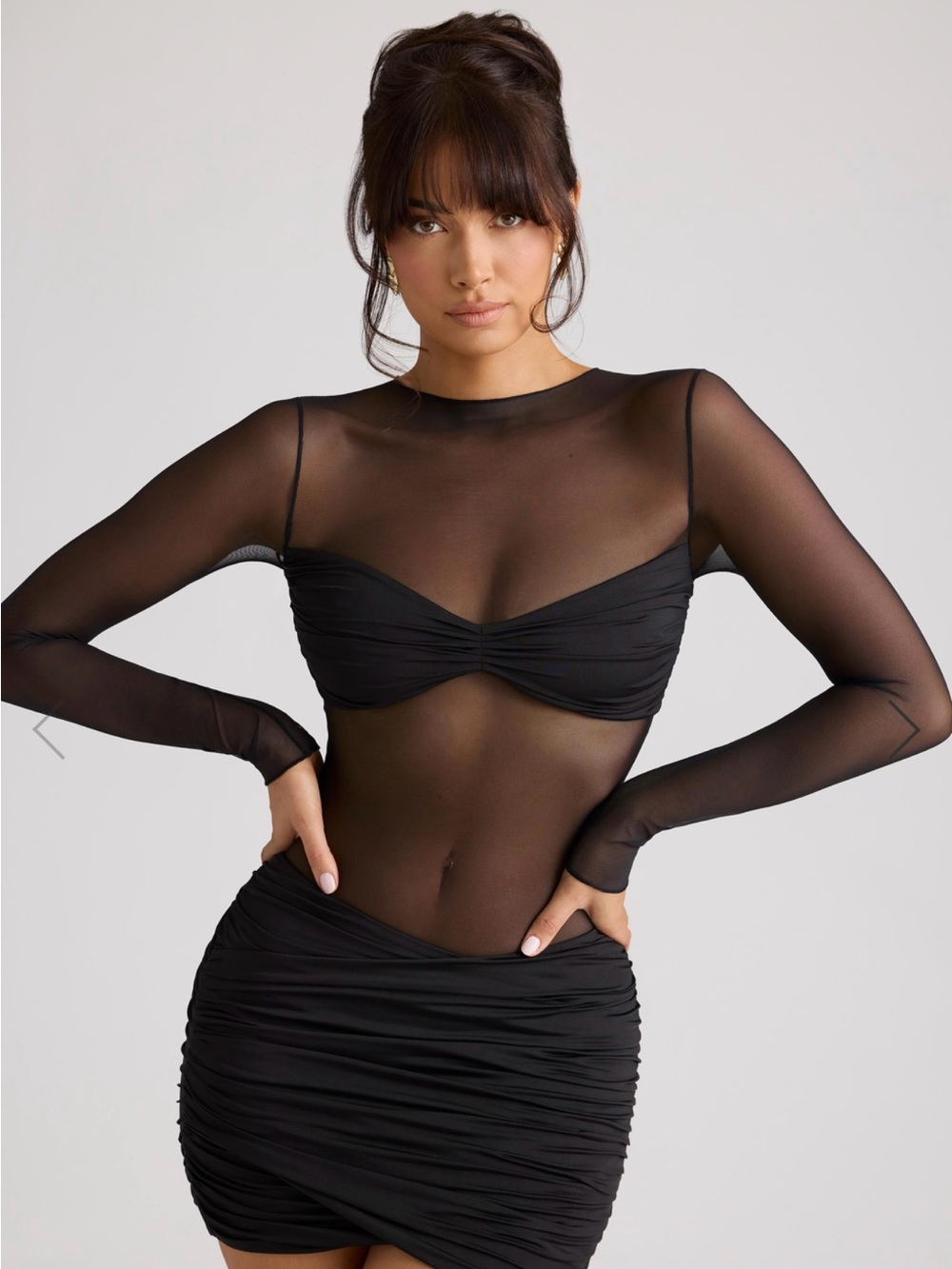 NWT Oh Polly Black Essie Sheer Panelled Long Sleeve Mini Dress US 4